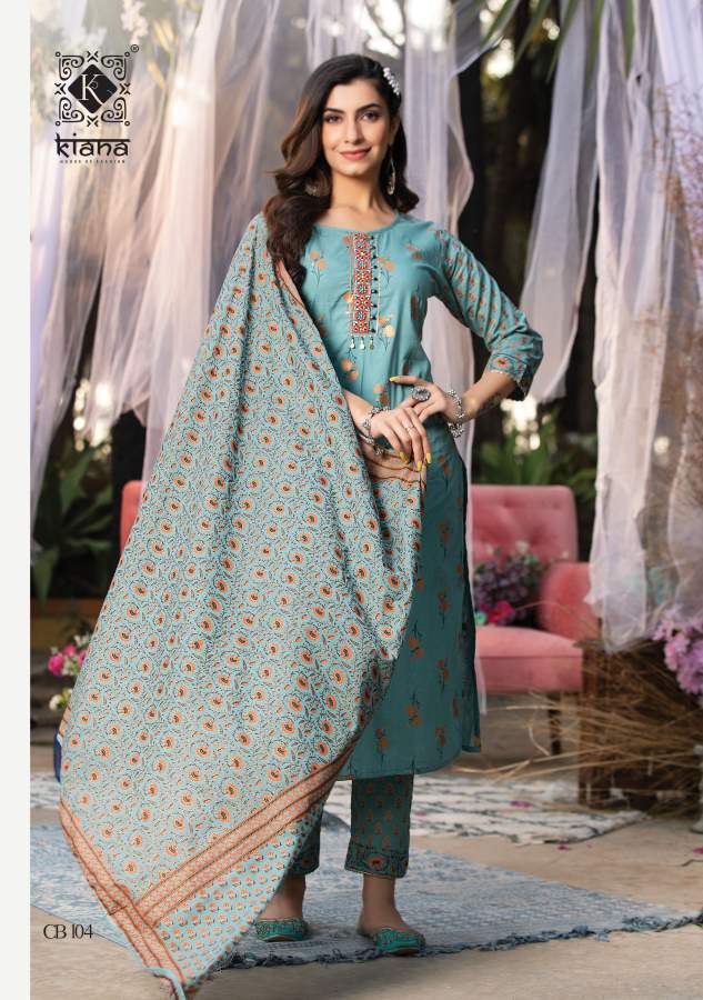 Kiana Cotton Bloosom Fancy Regular Wear Printed Kurti With Pant And Dupatta Readymade
